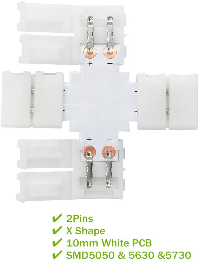 十 Shape 2 Pin Single Color LED Strip Solderless Connector For 10mm 2 Pin Single Color LED Strip Lights 十 Shape 2 Pin Single Color LED Strip Solderless Connector For 10mm 2 Pin Single Color LED Strip Lights